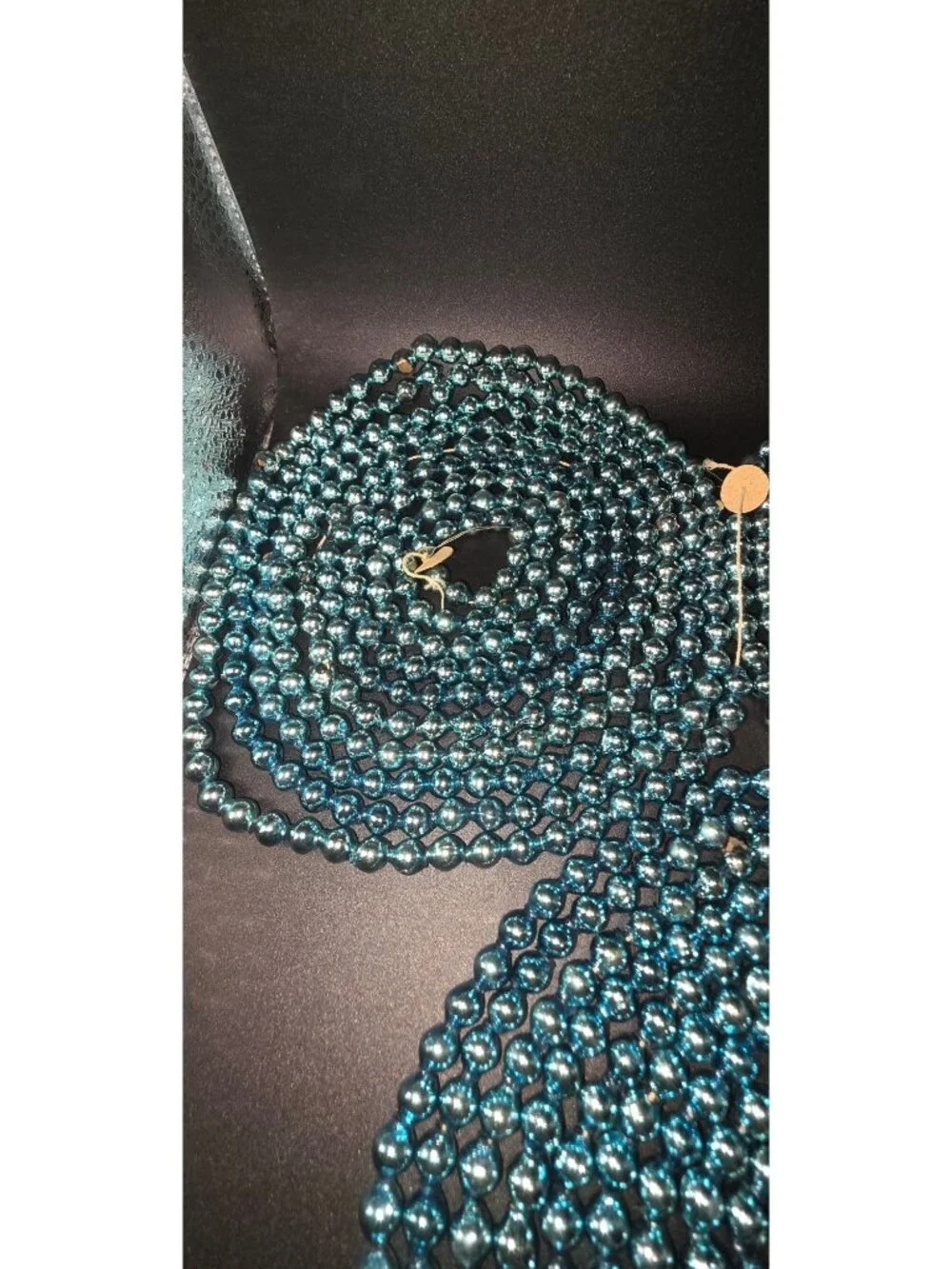 Vintage MCM Blue Mercury Glass Bead Christmas Garland Retro Three x 8.5'